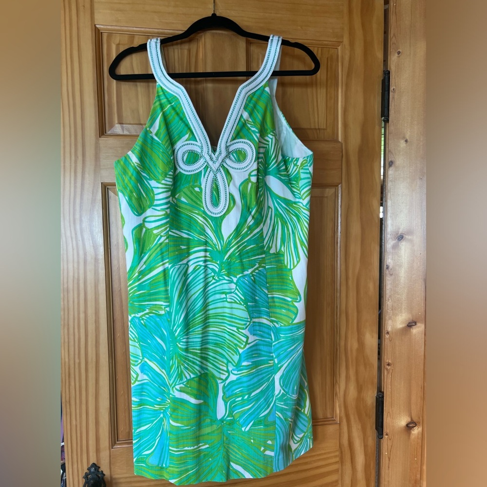Lilly Pulitzer Green and Blue Leaf Print Dress - Picture 1 of 2